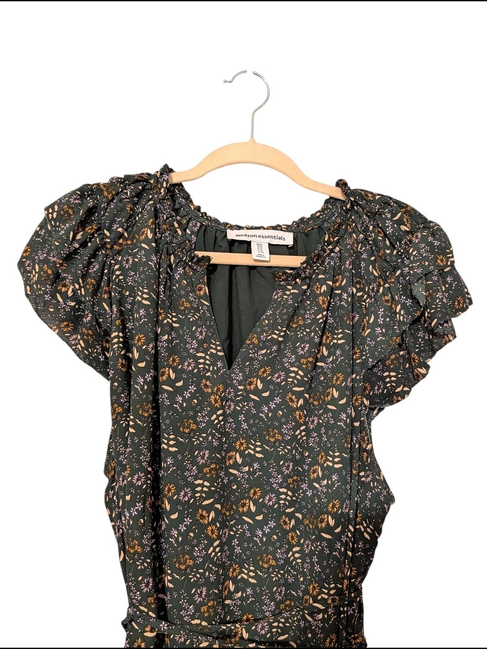 Amazon Essentials Dark Green Floral Mini Dress - Picture 4 of 7
